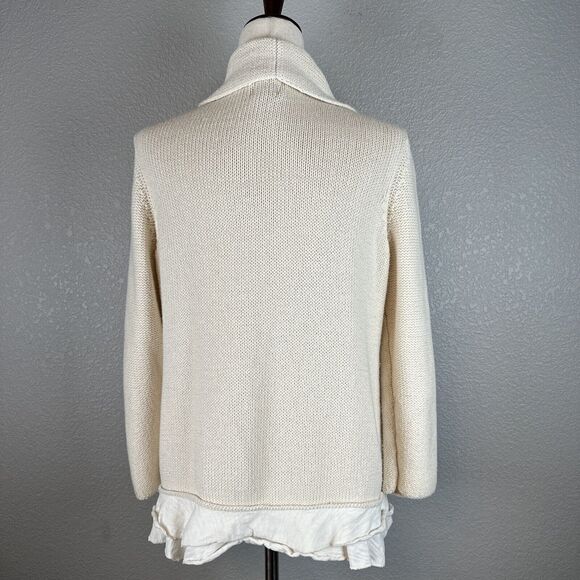 Pure Handknit Shawl Collar Button Cardigan Sweater Size M Medium Ivory Layered - Picture 7 of 9